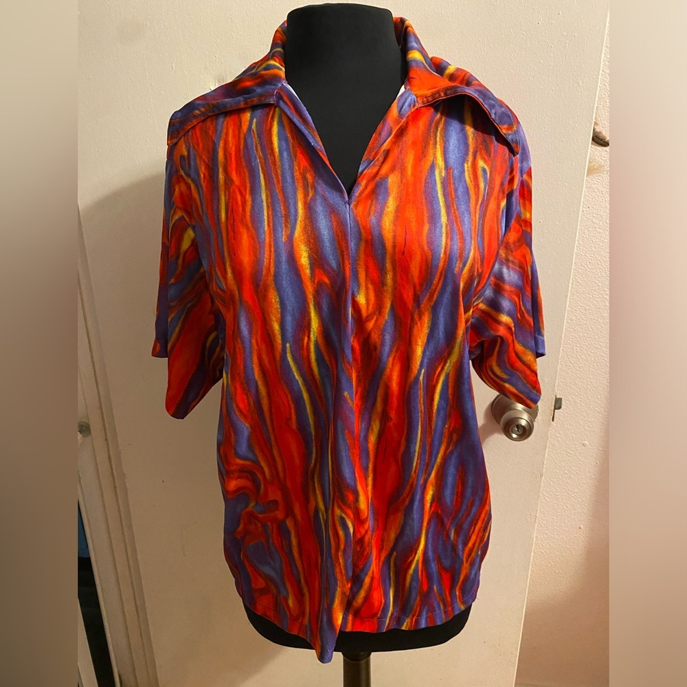 70s Y2K Pony Express Hippie Psychedelic Flames Disco Shirt Halloween Costume
